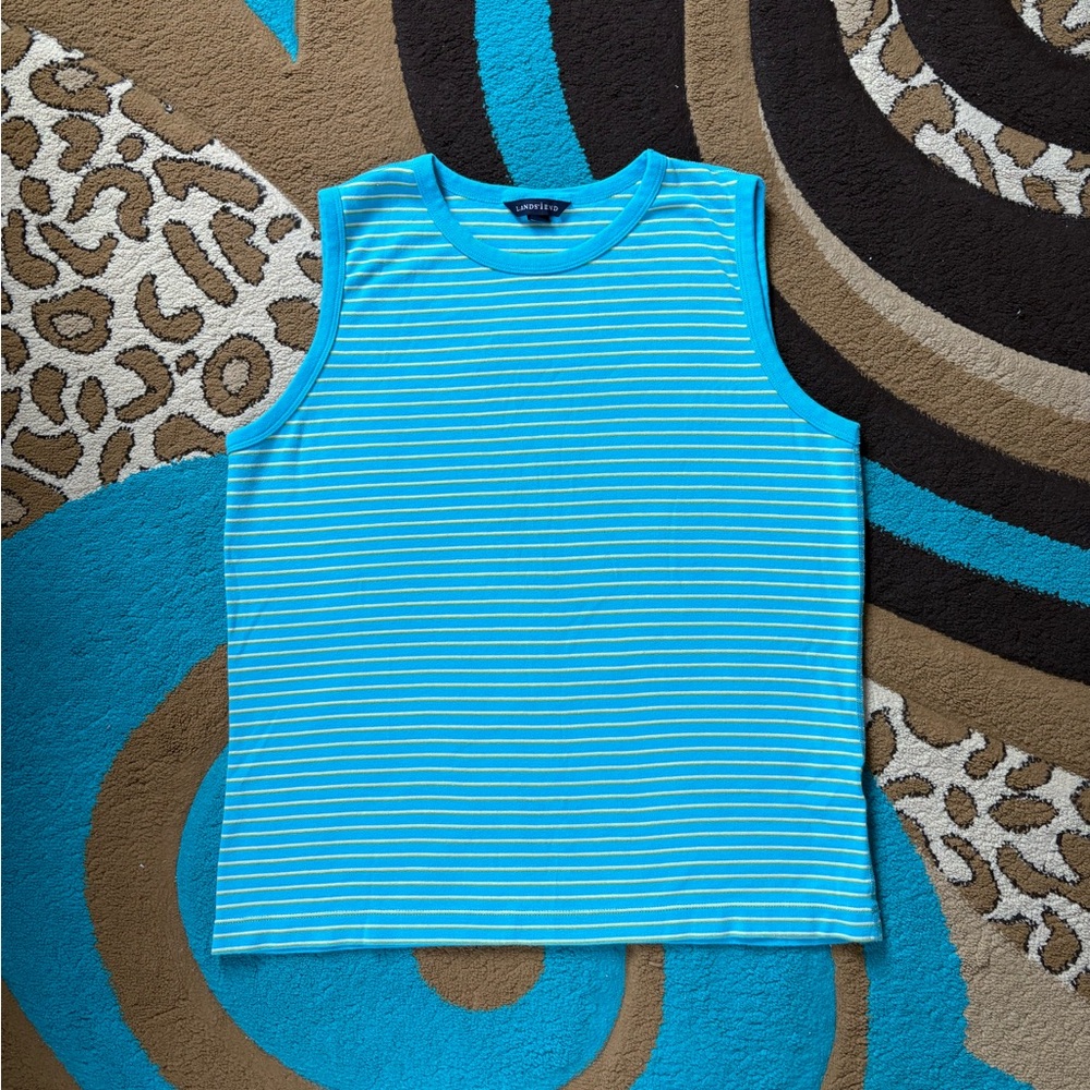 Lands' End Turquoise White & Green Striped Tank